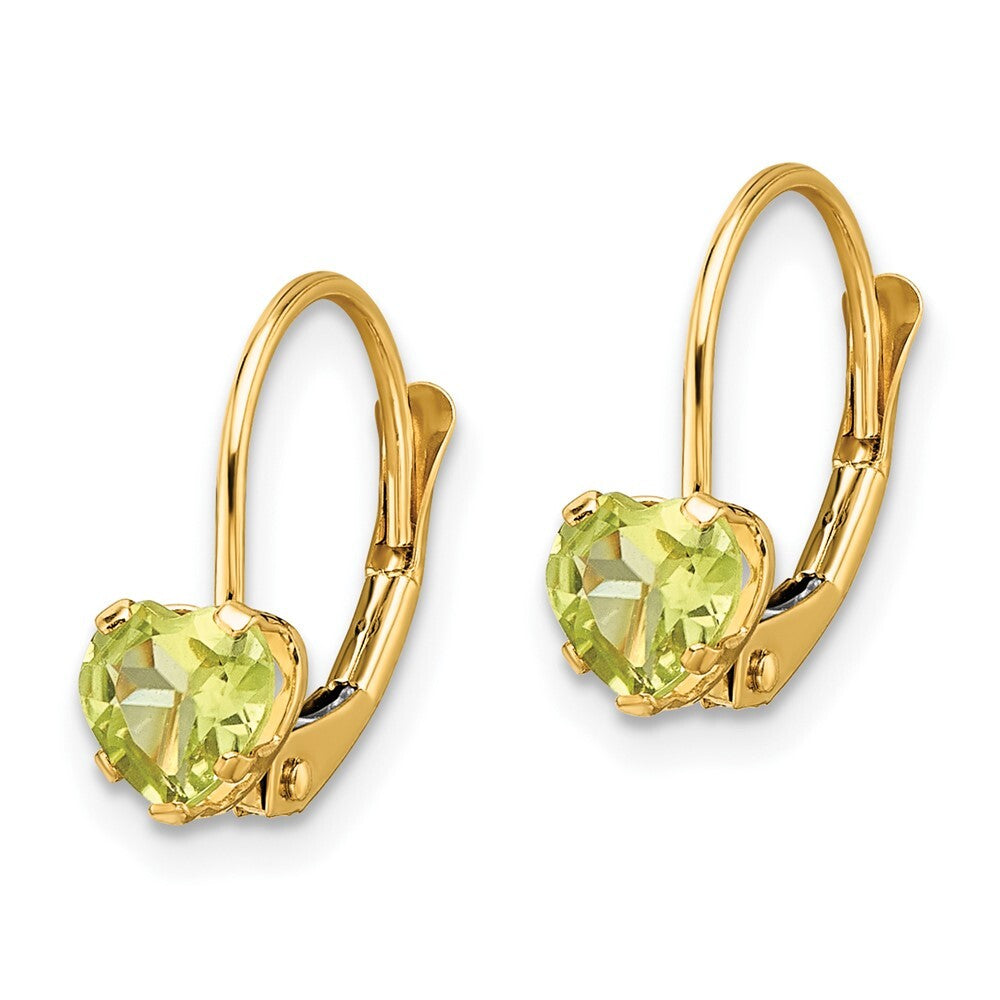 14k Yellow Gold 5mm Heart Peridot Leverback Earrings Gift for Women