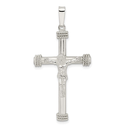 Sterling Silver Polished Rope Ends Hollow Crucifix Pendant