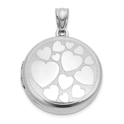 Sterling Silver Polished Front Brushed Back Multi-Heart 20mm Round Locket