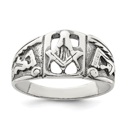Sterling Silver Antiqued Masonic Ring Size 11