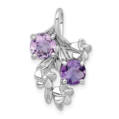 Sterling Silver Textured Amethyst and Rose de France Quartz Floral Chain Slide