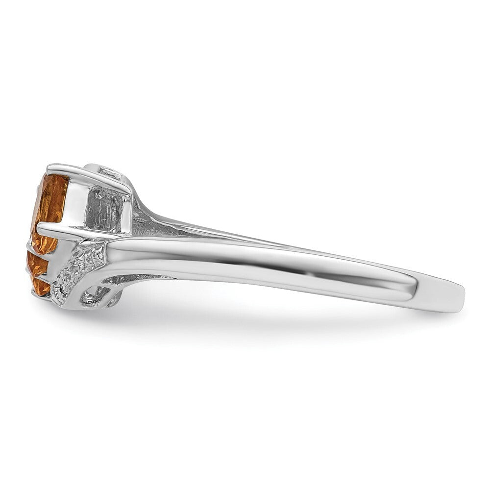 Sterling Silver Rhodium 3 Stone Citrine & Diamond Ring Size 6