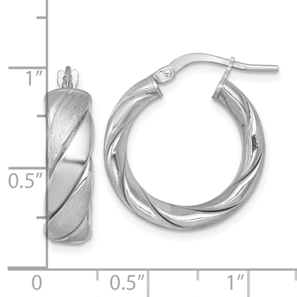 Sterling Silver Polished Brushed/Textured 6.00mm x 22mm Tube Hoop Earrings