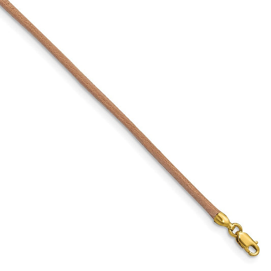 14k Yellow Gold Yellow Clasp 2mm 16 inch Natural Leather Cord Necklace