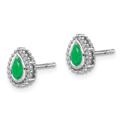 14k White Gold Pear Emerald Stud Earrings