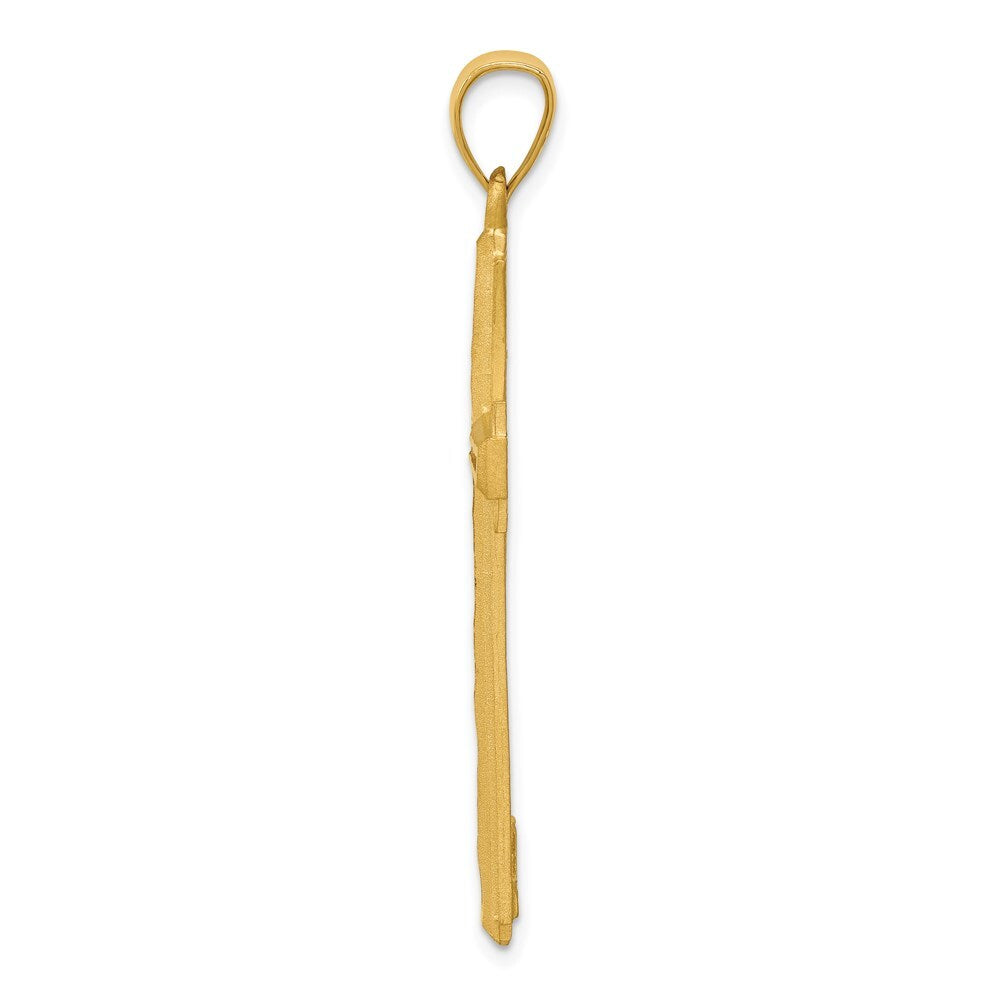 14k Yellow Gold Diamond Cut and Satin Cross Pendant