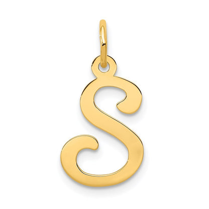 14k Yellow Gold Script Letter S Initial Charm Pendant for Women