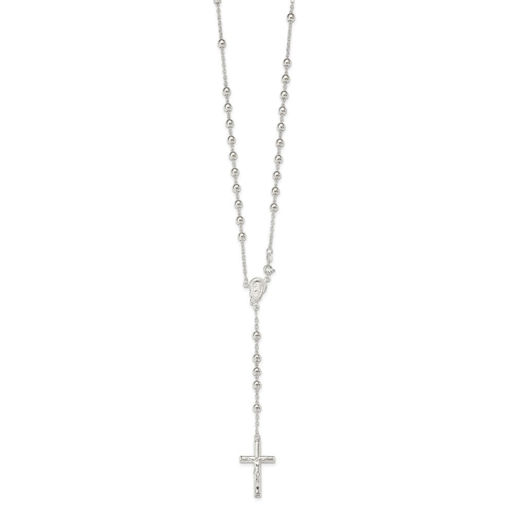 Sterling Silver Polished Beaded Rosary 30 inch Necklace
