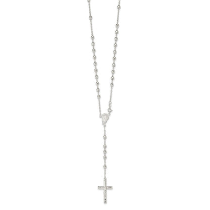 Sterling Silver Polished Beaded Rosary 30 inch Necklace