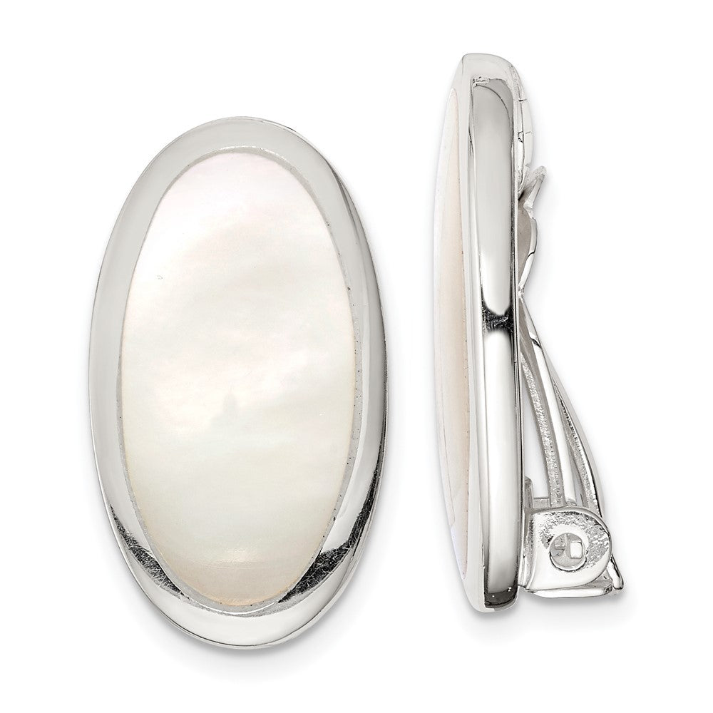 Sterling Silver Polished Mother of Pearl Oval Non Pierced Earrings