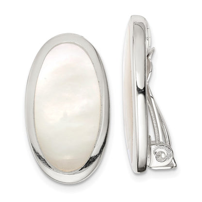Sterling Silver Polished Mother of Pearl Oval Non Pierced Earrings
