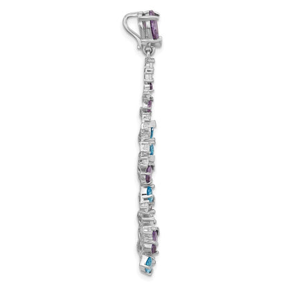 Sterling Silver Polished White Blue Purple Cubic Zirconia Teardrop Pendant