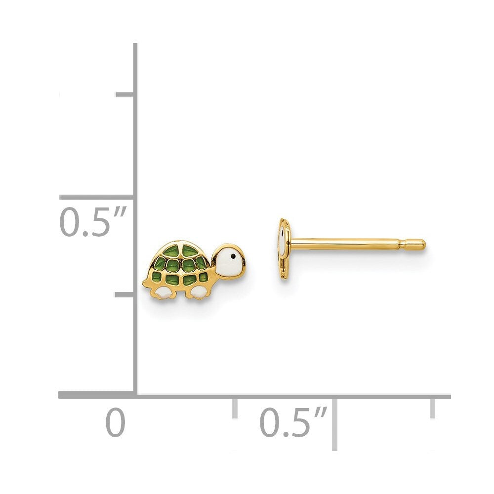 14k Yellow Gold Enamel Turtle Stud Earrings Gift for Women