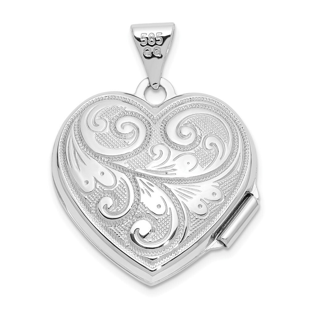 14k White Gold 19mm Heart Locket Pendant for Women