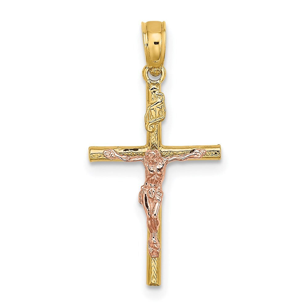 14k Two-tone Gold Cross Crucifix Charm Pendant for Women