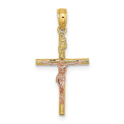14k Two-tone Gold Cross Crucifix Charm Pendant for Women