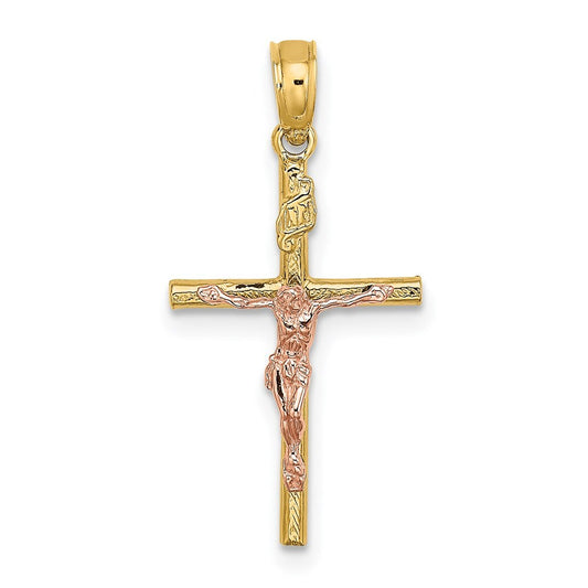 14k Two-tone Gold Cross Crucifix Charm Pendant for Women