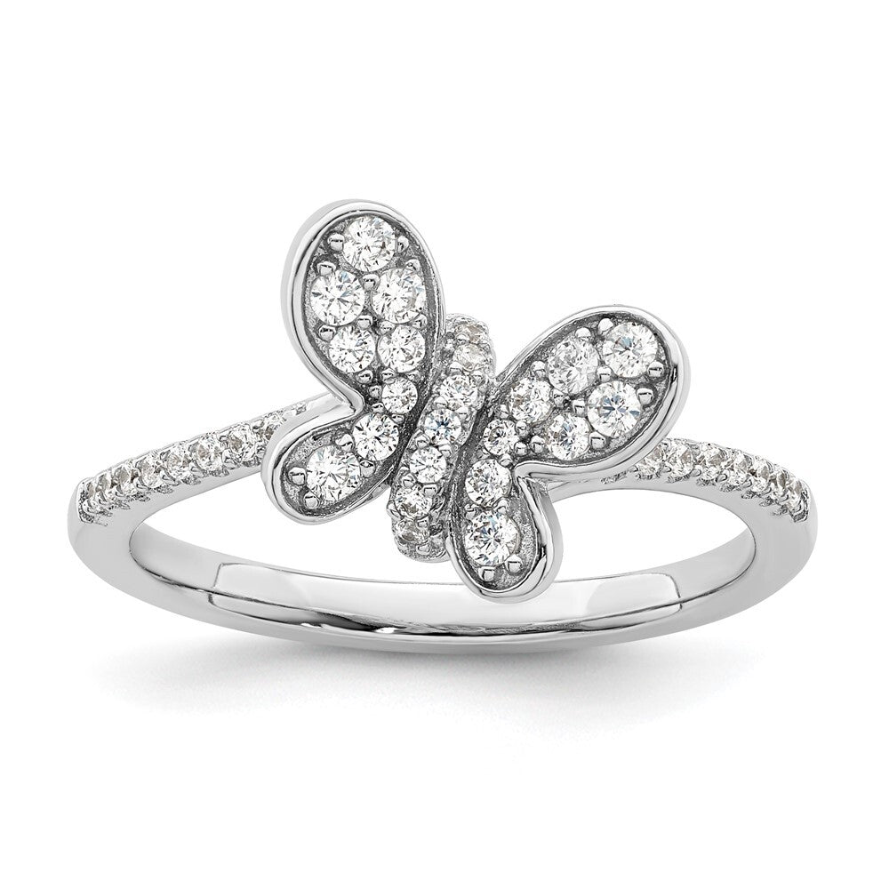 Sterling Silver Rhodium-plated CZ Butterfly Ring Size 7