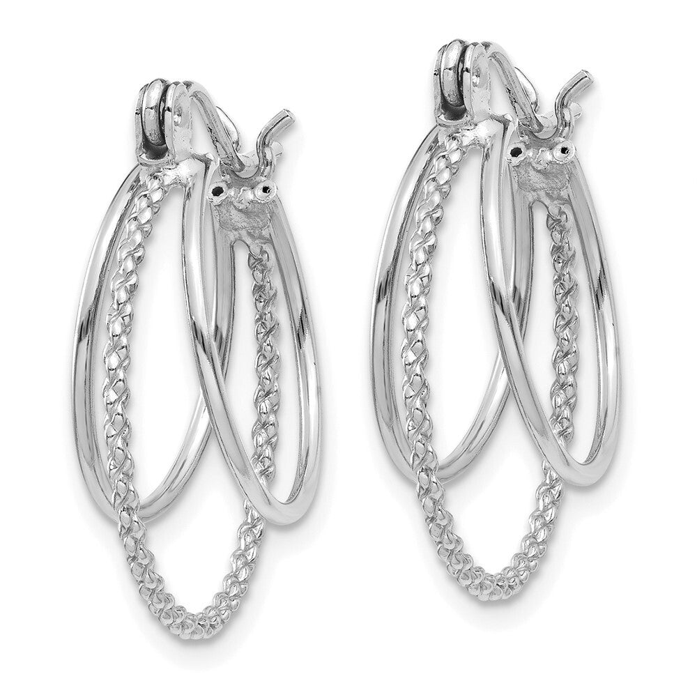 14k White Gold Polished and Textured Circle Hoop Earrings Gift for Women