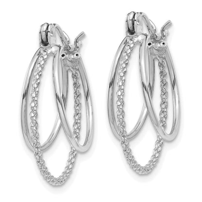 14k White Gold Polished and Textured Circle Hoop Earrings Gift for Women
