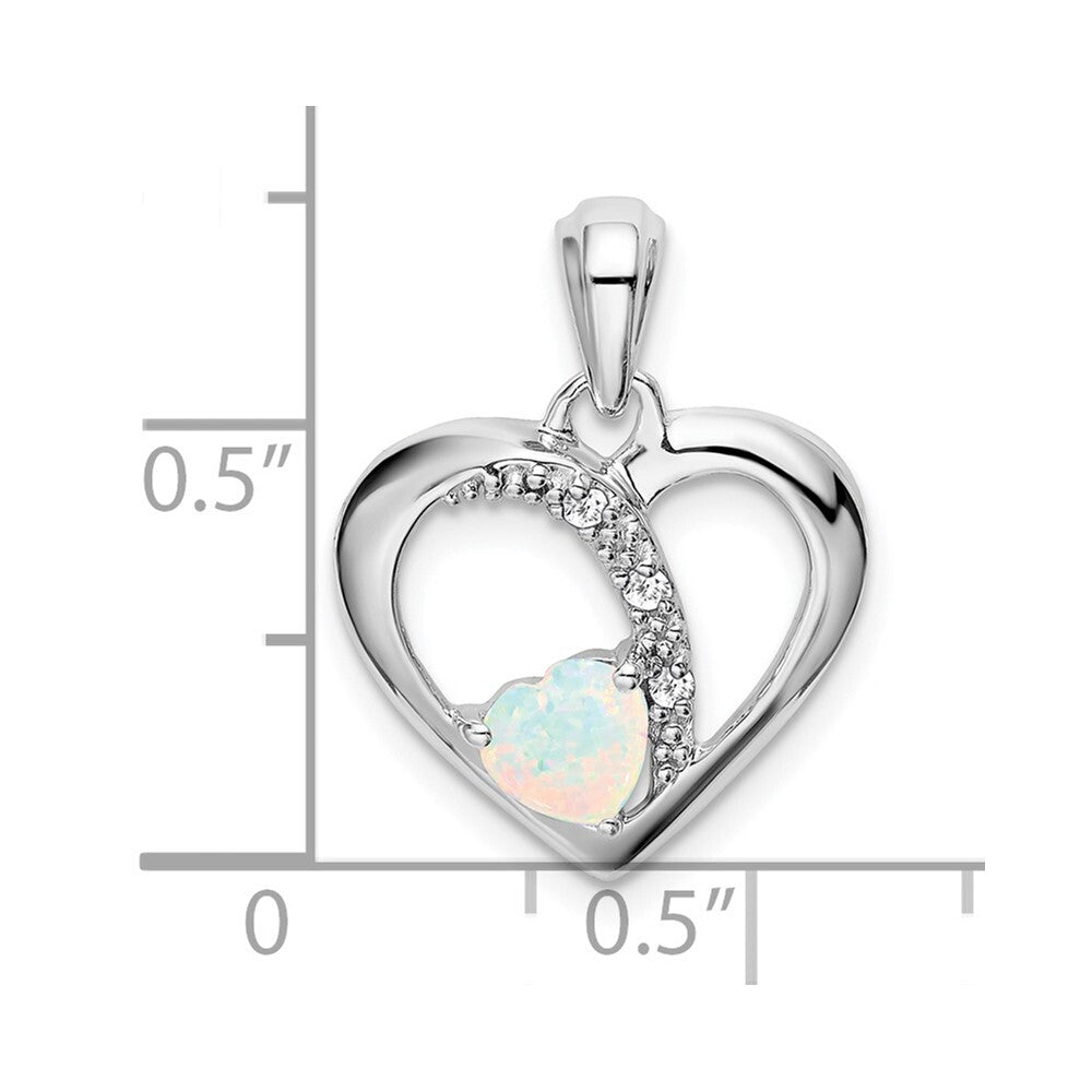 14k White Gold Created Opal and Diamond Heart Pendant for Women
