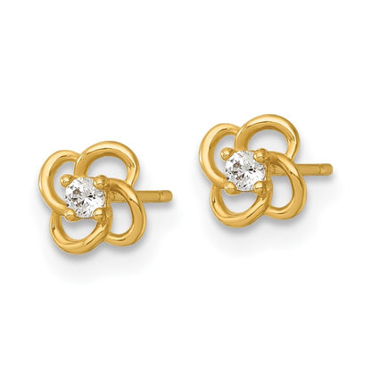 14k Yellow Gold Polished Cubic Zirconia Flower Stud Earrings Gift for Women