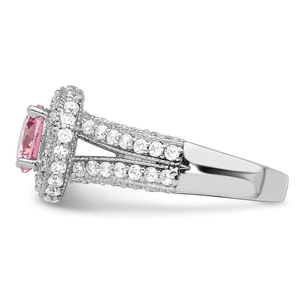Sterling Silver Rhodium-plated Round Pink and White Cubic Zirconia Ring Size 8