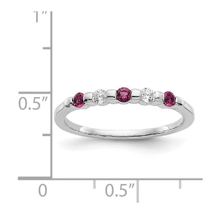 14k White Gold 1/10 carat Diamond and Ruby Complete Band Size 7