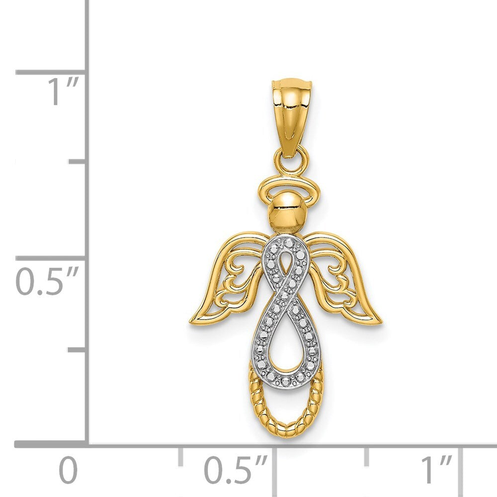 14k Yellow Gold Rhodium Infinity Angel Pendant for Women