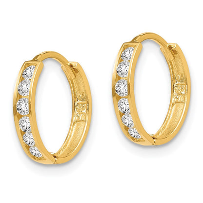 14k Yellow Gold Cubic Zirconia Hinged Hoop Earrings Gift for Women