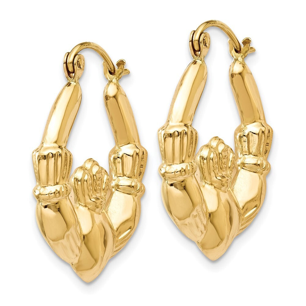 14k Yellow Gold Polished Claddagh Hoop Earrings Gift for Women