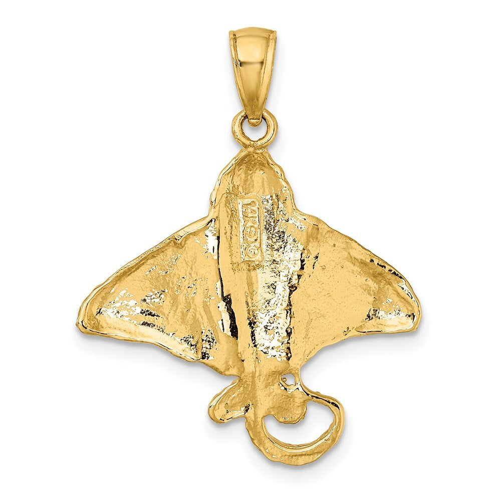 14k Yellow Gold Textured Spotted Eagle Ray Charm Pendant for Women