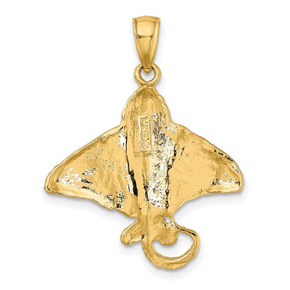 14k Yellow Gold Textured Spotted Eagle Ray Charm Pendant for Women