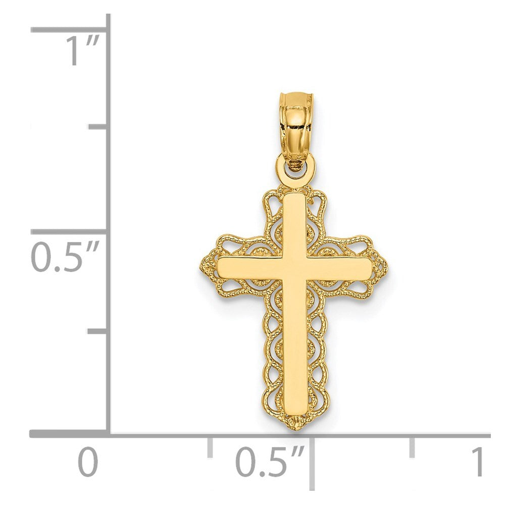 14k Yellow Gold Budded Cross Charm Pendant for Women