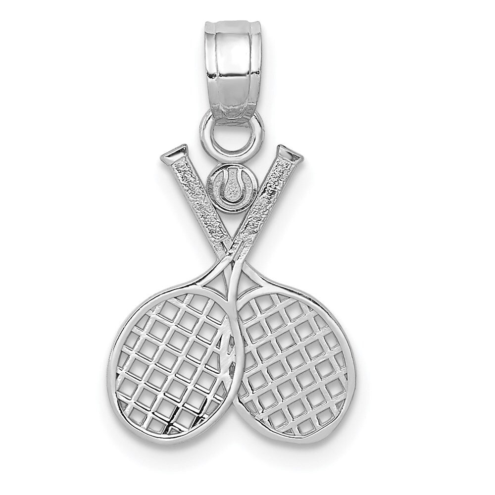 14k White Gold Double Tennis Racquet Charm Pendant for Women