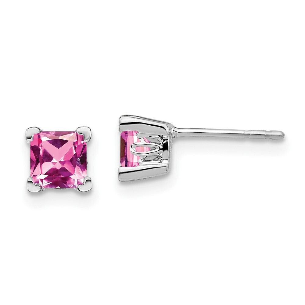 14k White Gold Square Created Pink Sapphire Stud Earrings Gift for Women