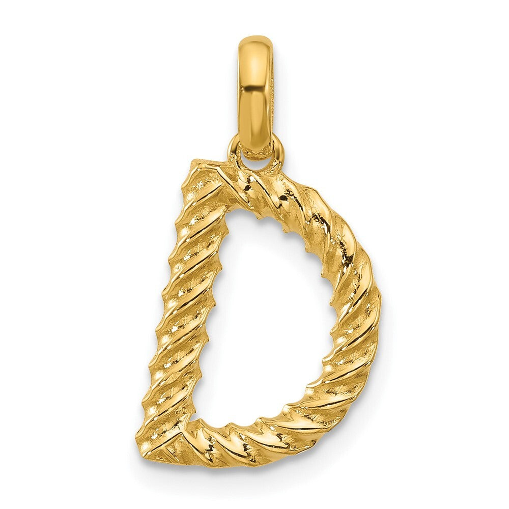 14k Yellow Gold Fancy Twist Letter D Pendant for Women