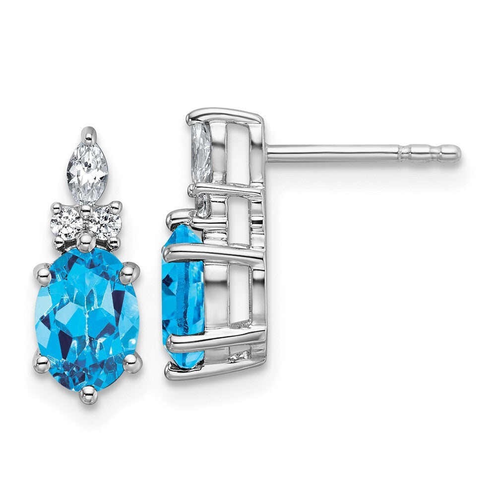 14K White Gold Polished Diamond and Blue Topaz Twisted Drop & Dangle Earrings