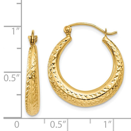 14k Yellow Gold Diamond Cut Hollow Hoop Earrings