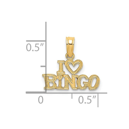 14k Yellow Gold Polished/Textured I LOVE BINGO Charm