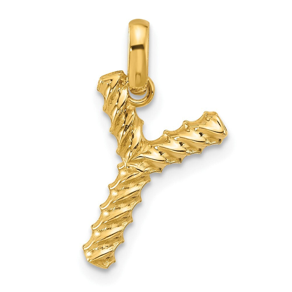 14k Yellow Gold Fancy Twist Letter Y Pendant for Women