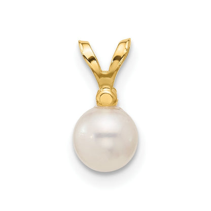 14k Yellow Gold 5mm Round Freshwater Cultured Pearl & Diamond Pendant