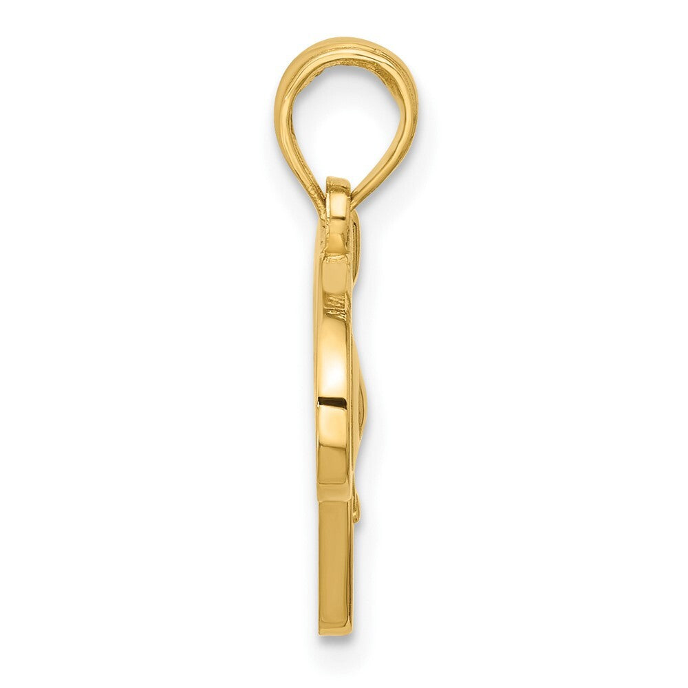 14k Yellow Gold Polished Blow Dryer and Curl Brush Pendant for Women