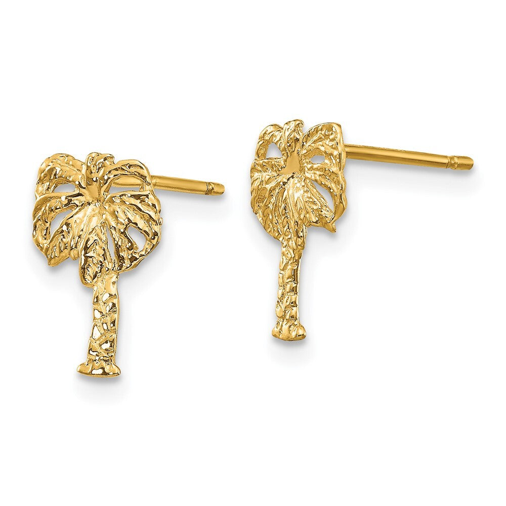 14k Yellow Gold Palm Tree Stud Earrings Gift for Women