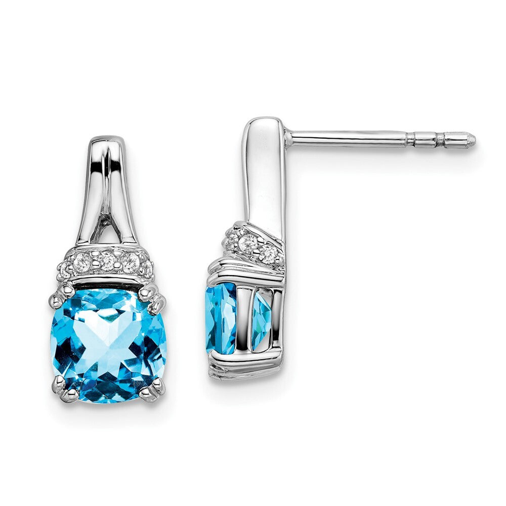 14k White Gold Blue Topaz and Diamond Drop & Dangle Earrings
