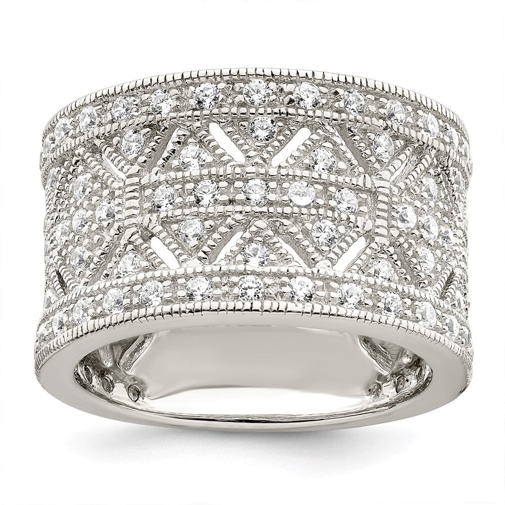 Sterling Silver Rhodium-plated Polished Cubic Zirconia Vintage Ring Size 7