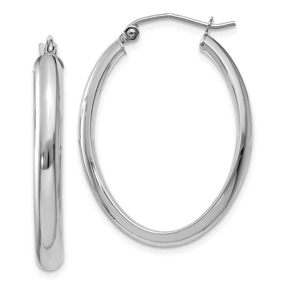14k White Gold Polished 3.5mm Oval Hoop Earrings Gift for Women