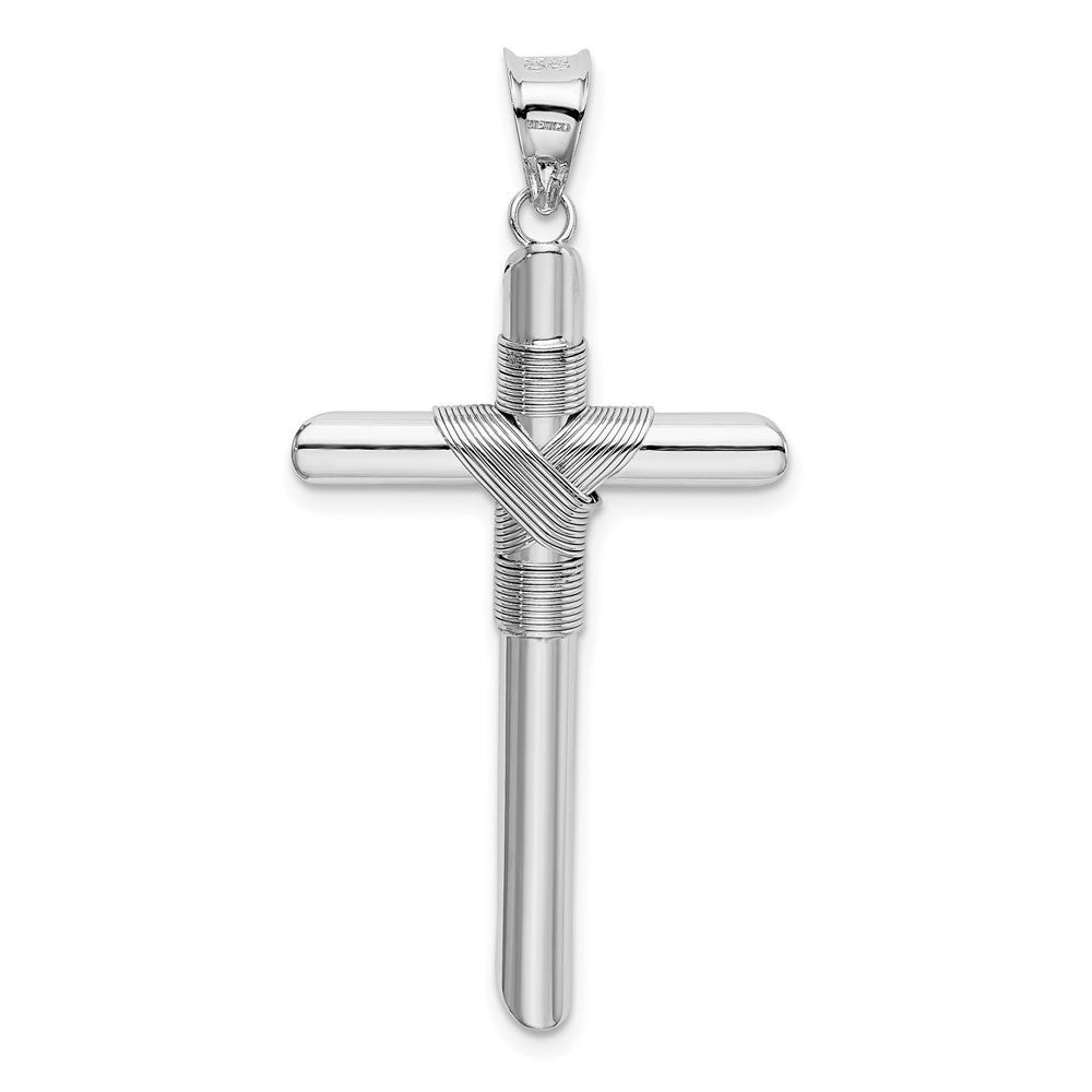 14k White Gold Center Wrap Tube Cross Pendant