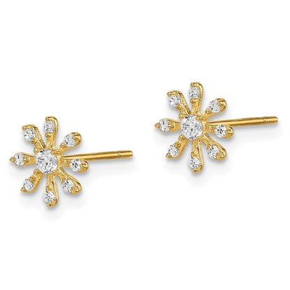 14k Yellow Gold CZ Flower Earrings