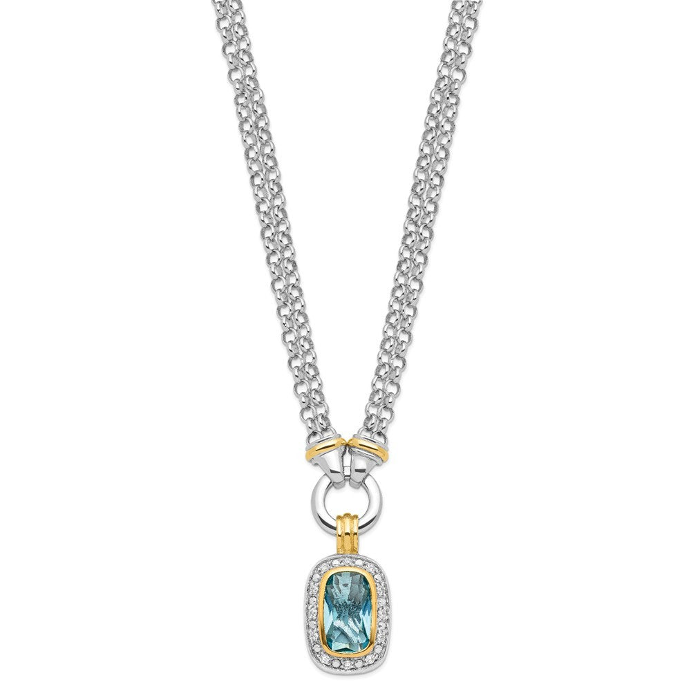 Sterling Silver Flash Gold-plated Clear and Blue CZ 16 inch Necklace